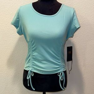 Green Double Ruched Self  Tie Top